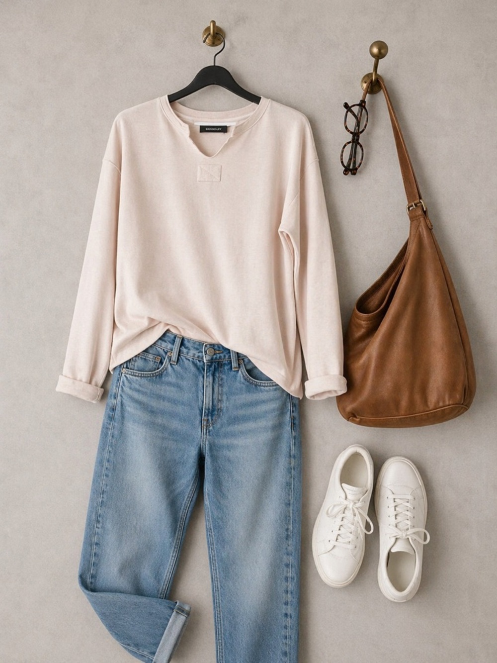 Merokeety Cream Long Sleeve Knit Top Size Medium Minimalist Style